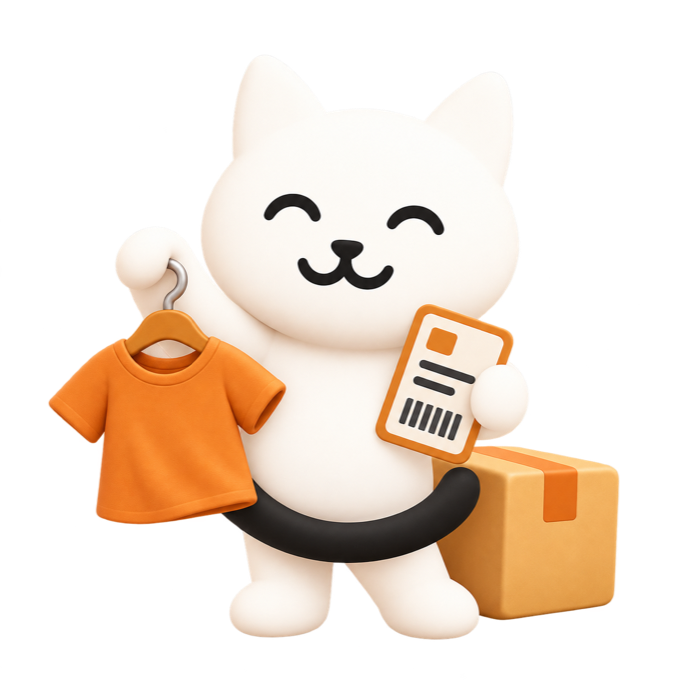 Le chat prépare un vêtement à vendre